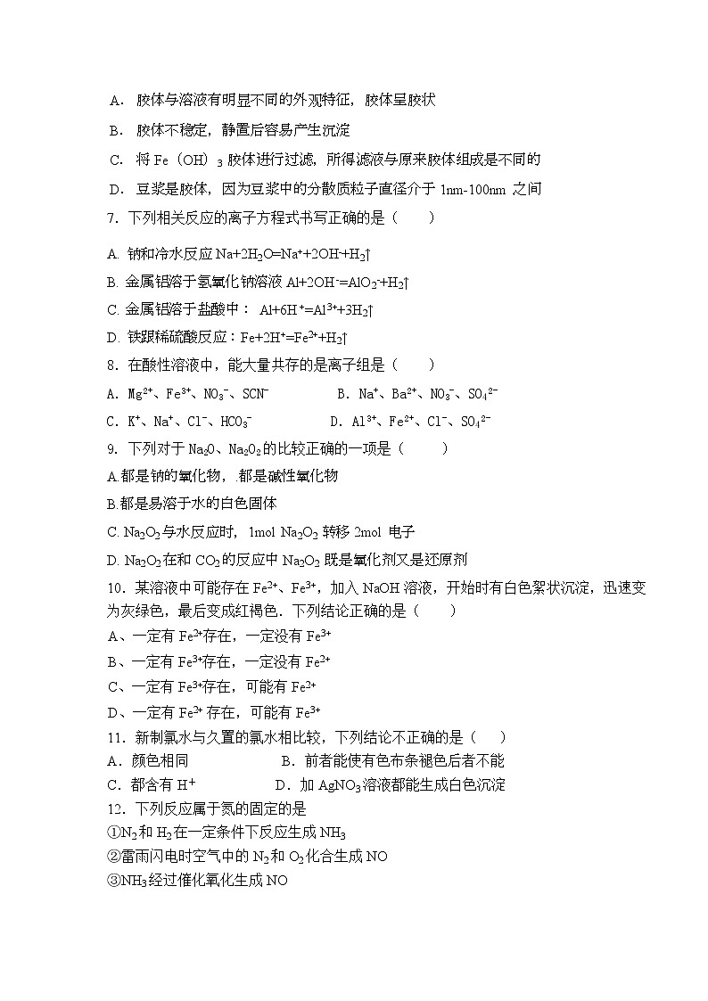 甘肃省岷县第一中学2019-2020学年高一上学期期末模拟考试化学试题02