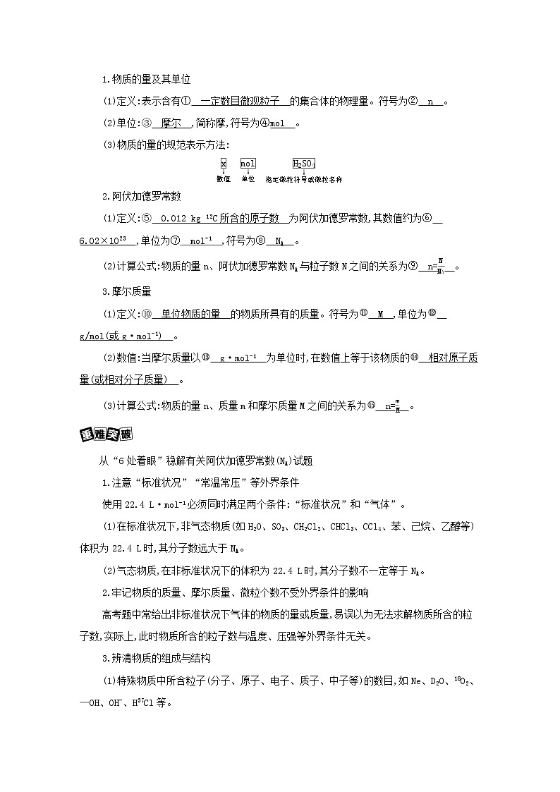 浙江省2021高考化学一轮复习专题二第一单元物质的量气体摩尔体积教案02