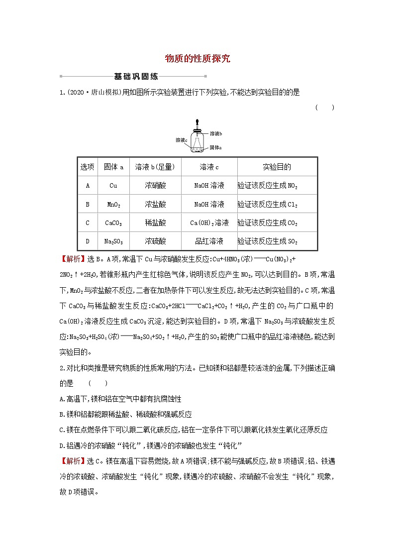 2021版高考化学一轮复习课时提升作业三十三物质的性质探究含解析苏教版第1页