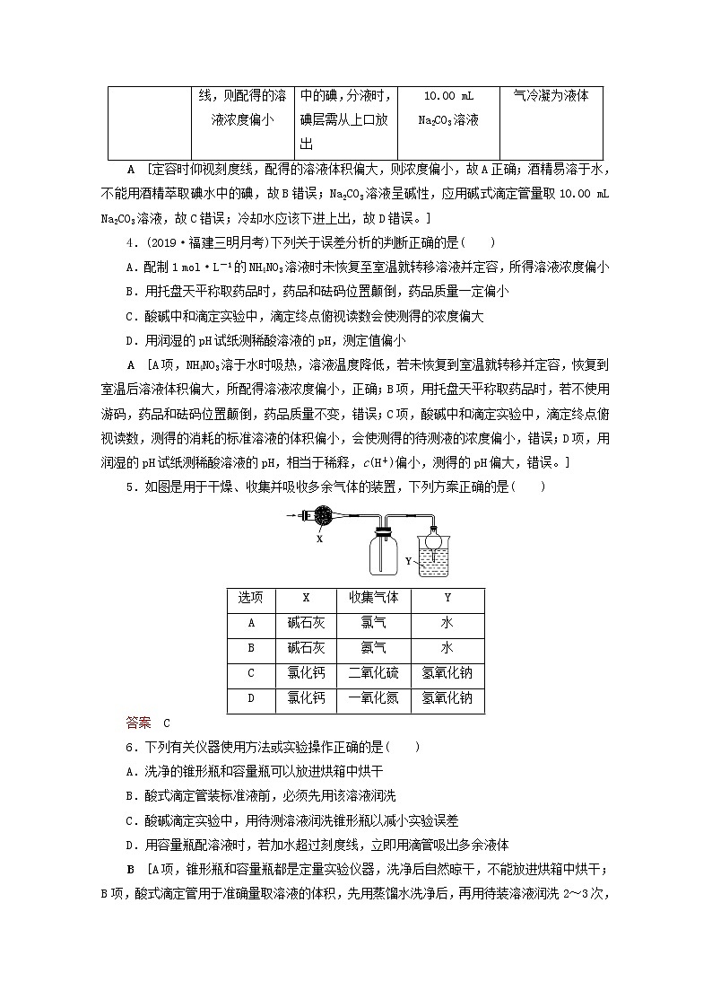 全国版2021高考化学一轮复习课时作业38中学化学实验基础含解析 练习02