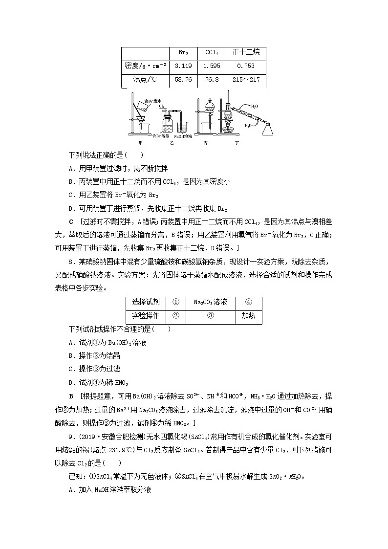 全国版2021高考化学一轮复习课时作业39物质的分离和提纯含解析 练习03