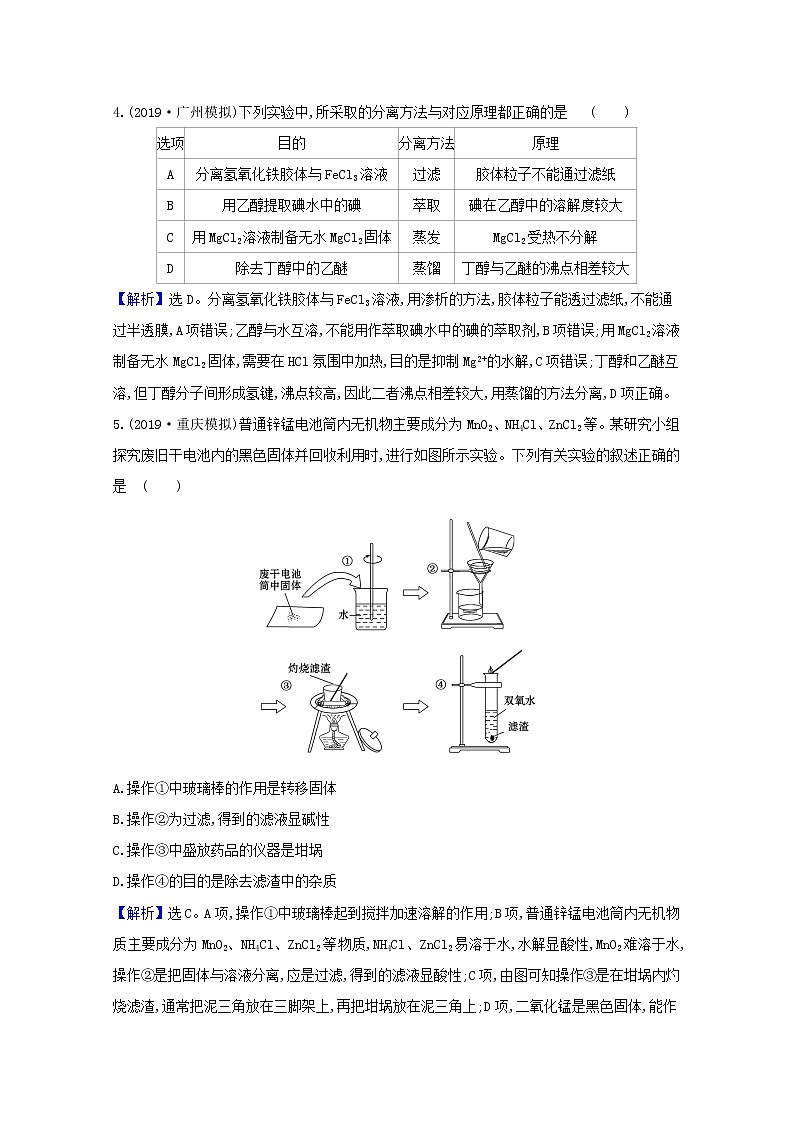2021版高考化学一轮复习课时分层提升练三十一物质的检验、分离和提纯（含解析）新人教版02