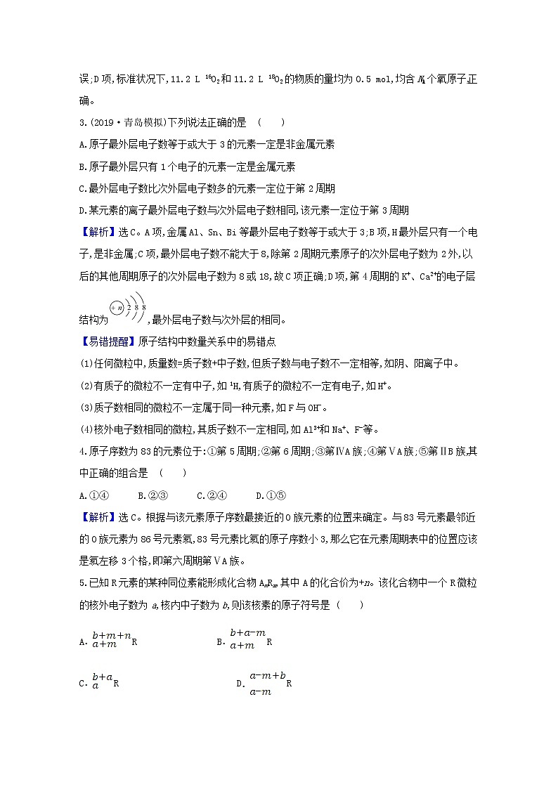 2021版高考化学一轮复习课时分层提升练十五原子结构原子核外电子排布（含解析）新人教版02