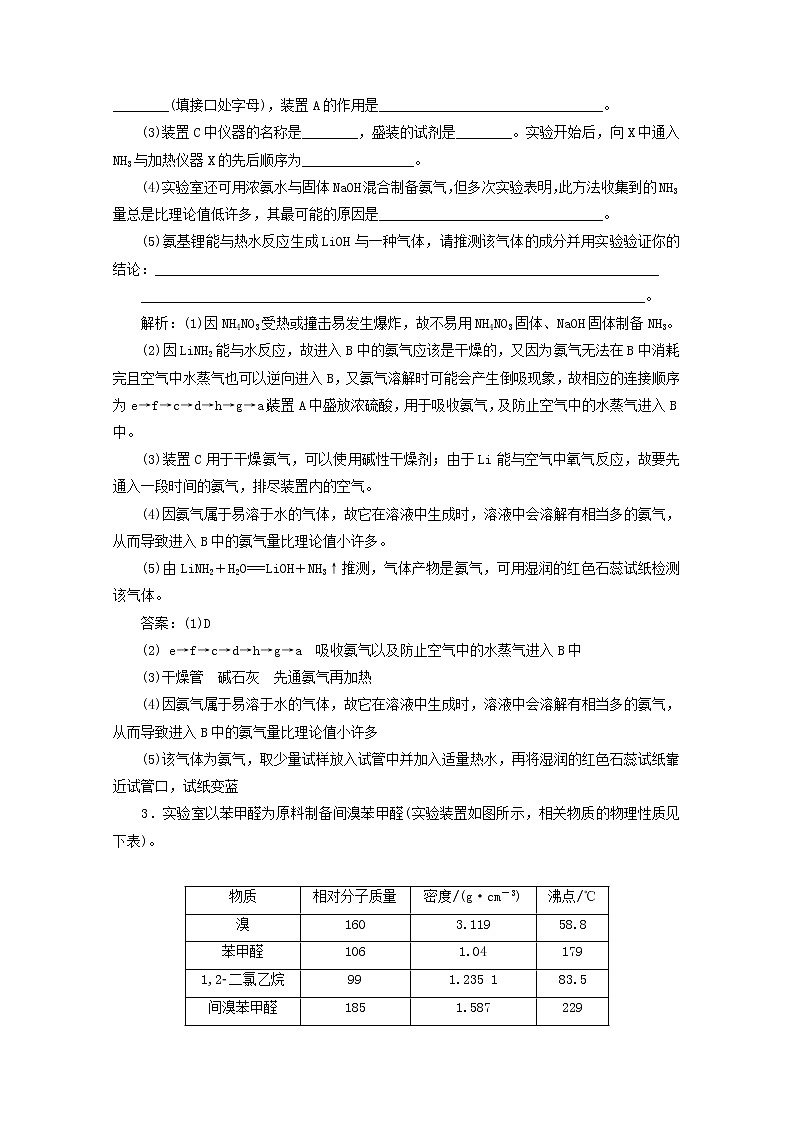 2021版高考化学一轮复习课时跟踪检测（二十二）物质的制备（含解析）新人教版03
