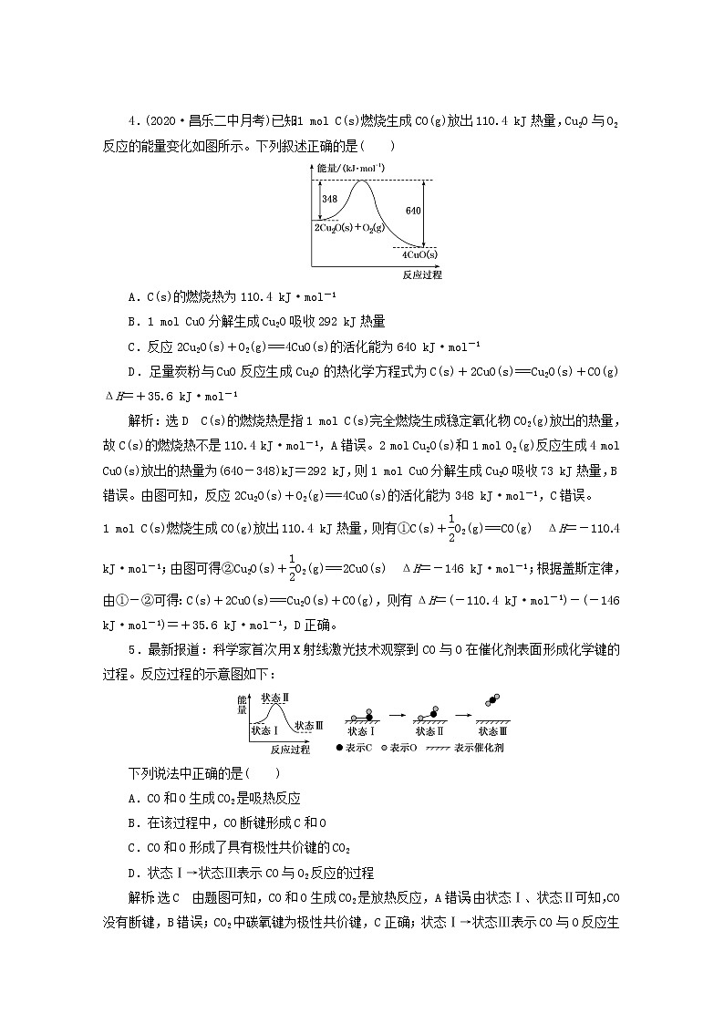 2021版高考化学一轮复习课时跟踪检测（二十五）化学能与热能（含解析）新人教版02