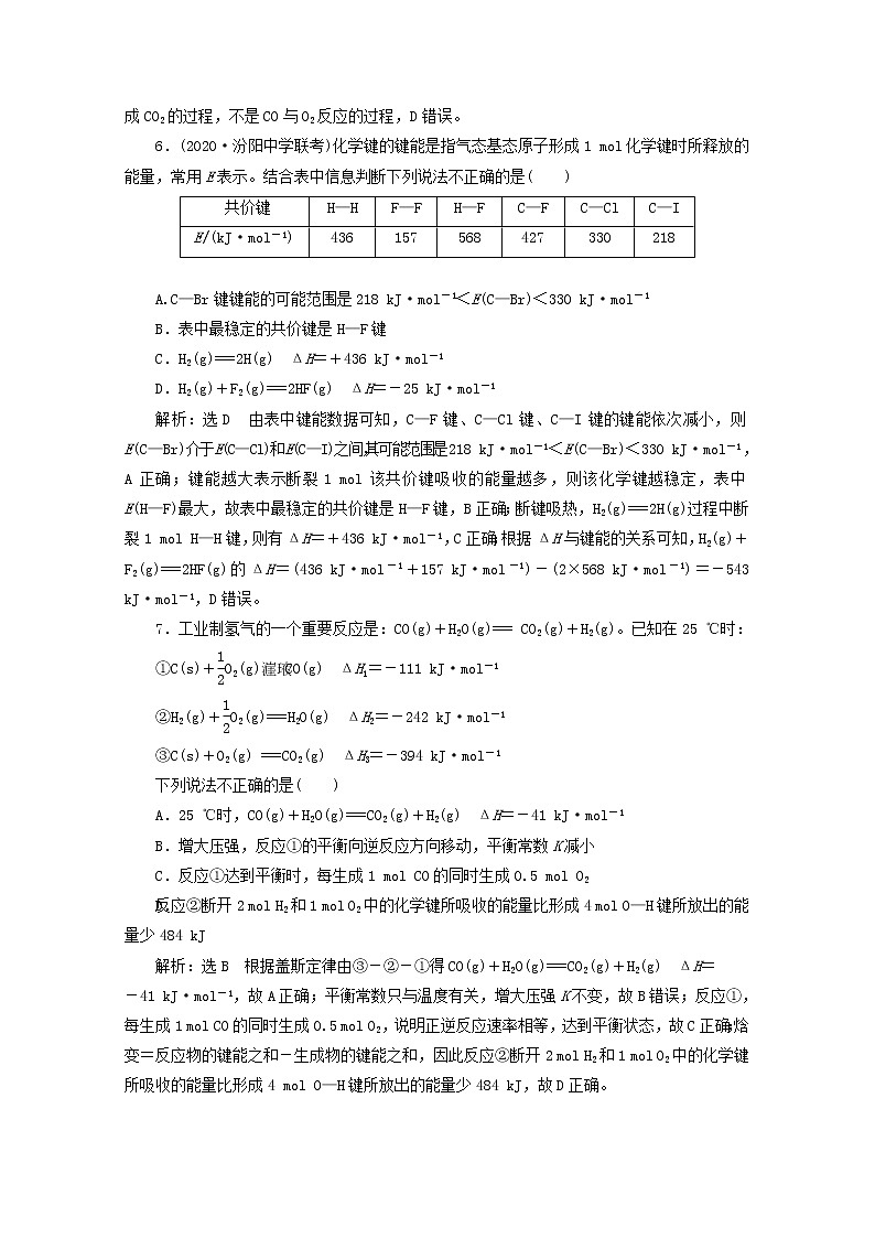 2021版高考化学一轮复习课时跟踪检测（二十五）化学能与热能（含解析）新人教版03
