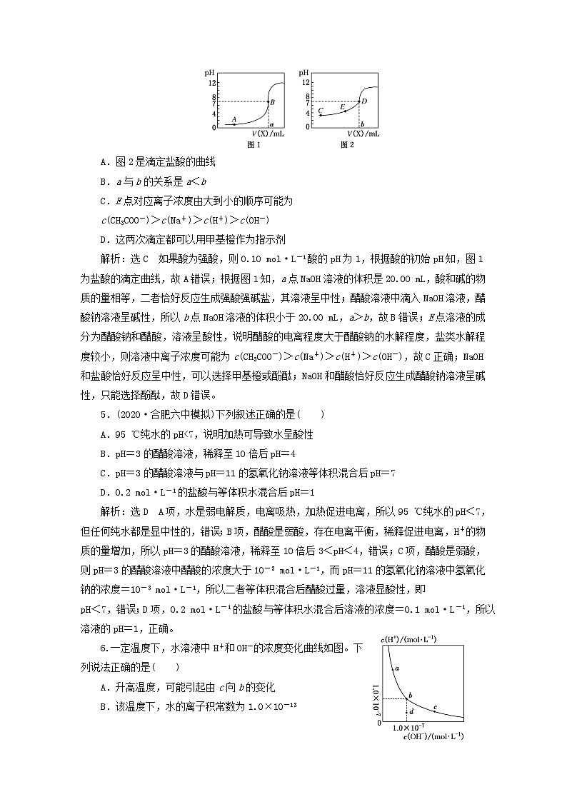 2021版高考化学一轮复习课时跟踪检测（三十二）水的电离和溶液的酸碱性（含解析）新人教版02
