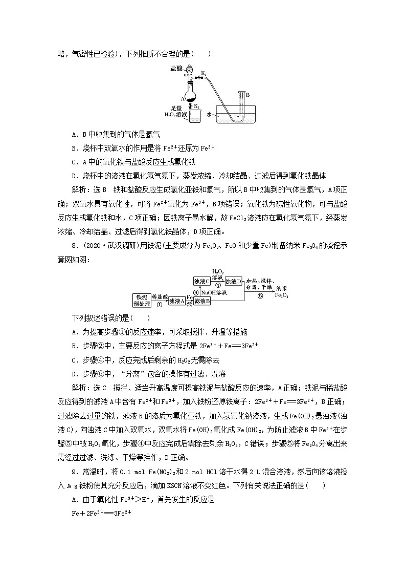 2021版高考化学一轮复习课时跟踪检测（十二）铁及其化合物（含解析）新人教版03