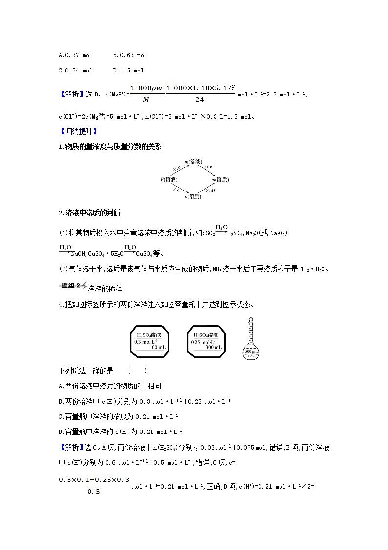 2021版高考化学一轮复习第1章3物质的量的相关概念题组训练3含解析鲁科版03