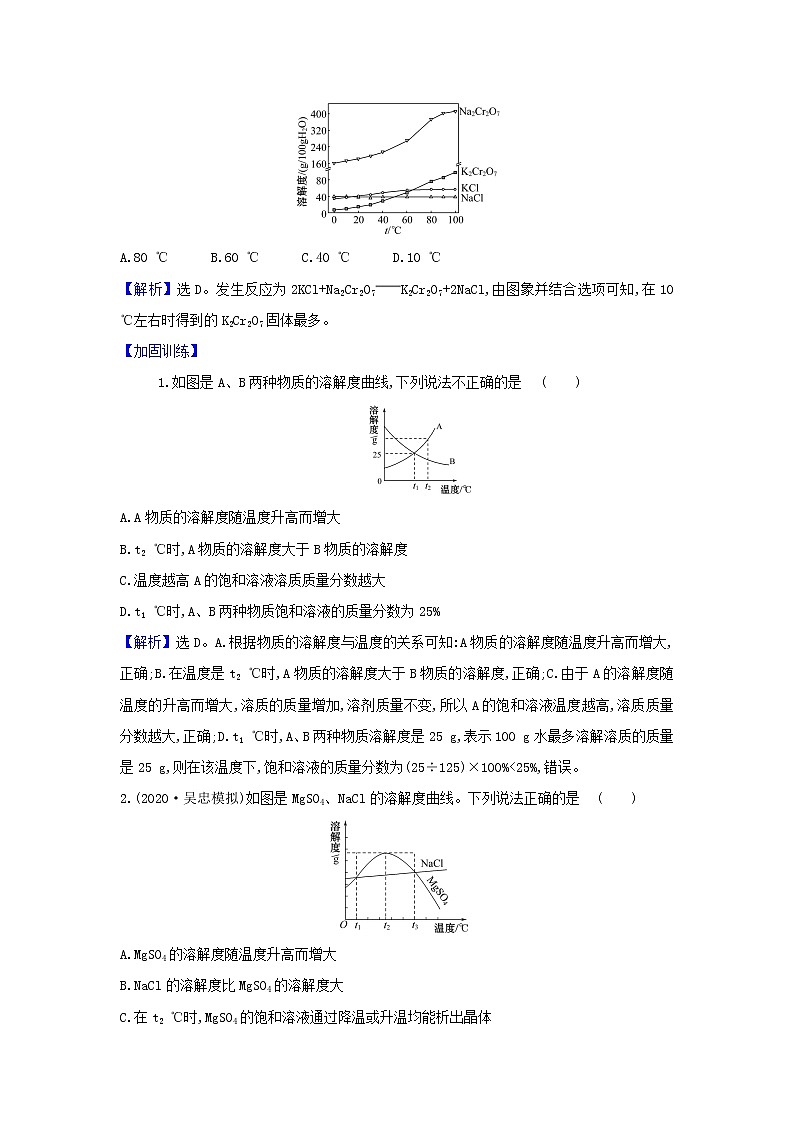 2021版高考化学一轮复习第1章4溶液配制和溶解度曲线题组训练2含解析鲁科版03