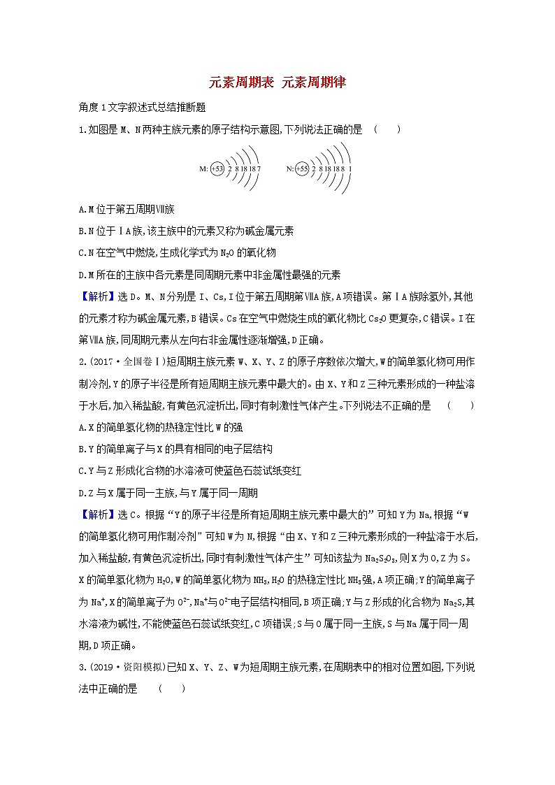 2021版高考化学一轮复习第五章物质结构元素周期律2元素周期表元素周期律强化训练3（含解析）新人教版第1页