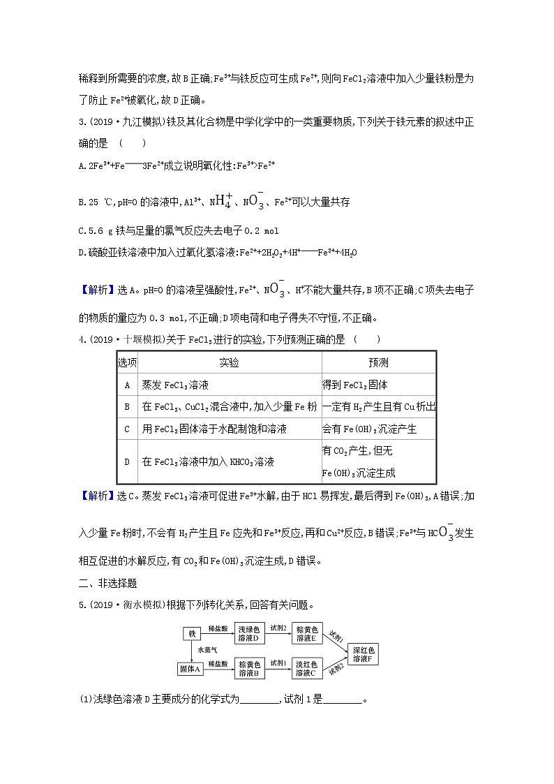 2021版高考化学一轮复习课时分层提升练八铁及其重要化合物（含解析）新人教版第2页