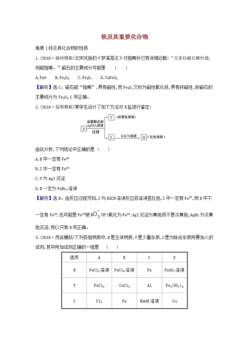 2021版高考化学一轮复习第三章金属及其化合物3铁及其重要化合物强化训练1（含解析）新人教版01