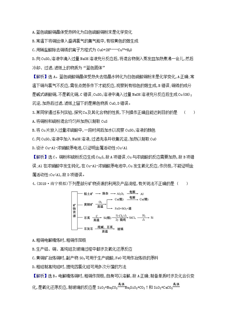 2021版高考化学一轮复习第三章金属及其化合物4用途广泛的金属材料开发利用金属矿物强化训练2（含解析）新人教版02