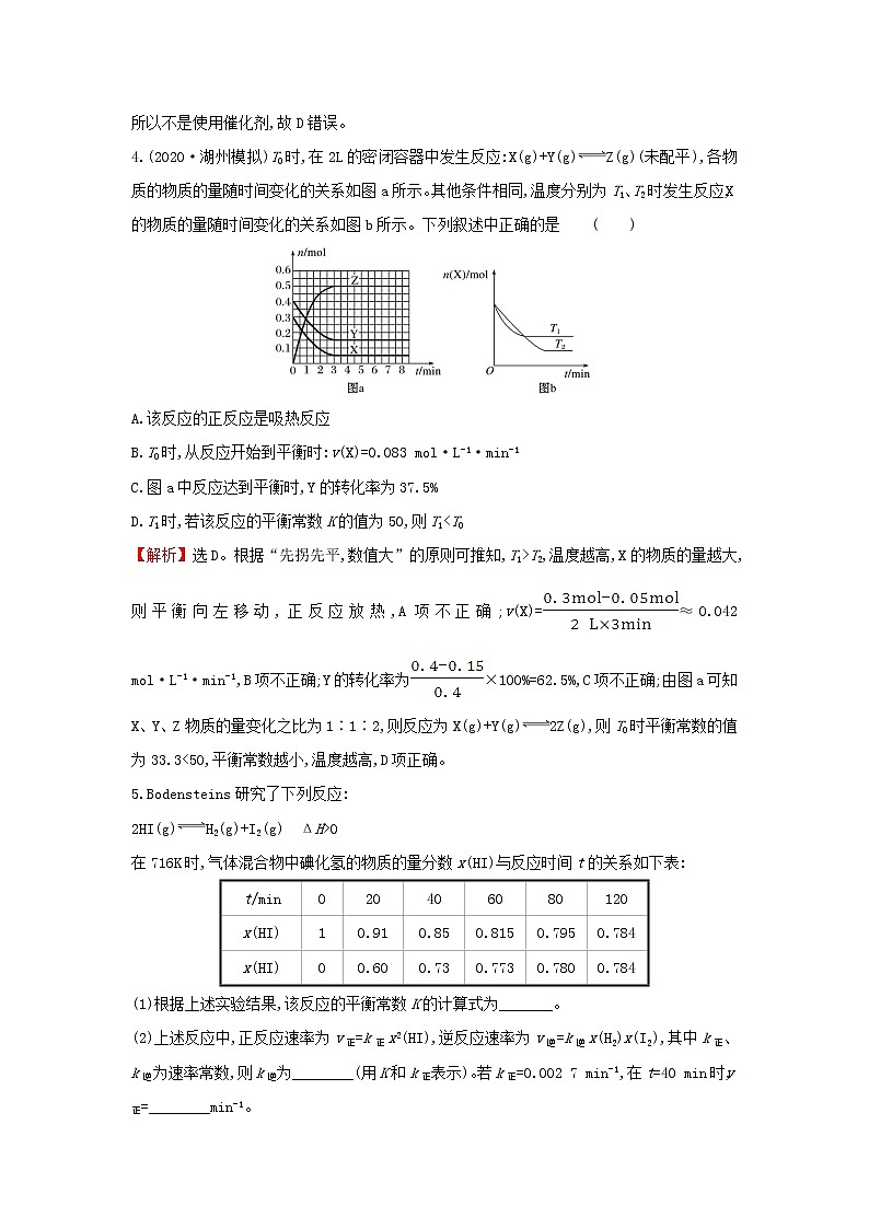 2020高考化学考前微专题突破练八化学反应速率和化学平衡图象题含解析第3页