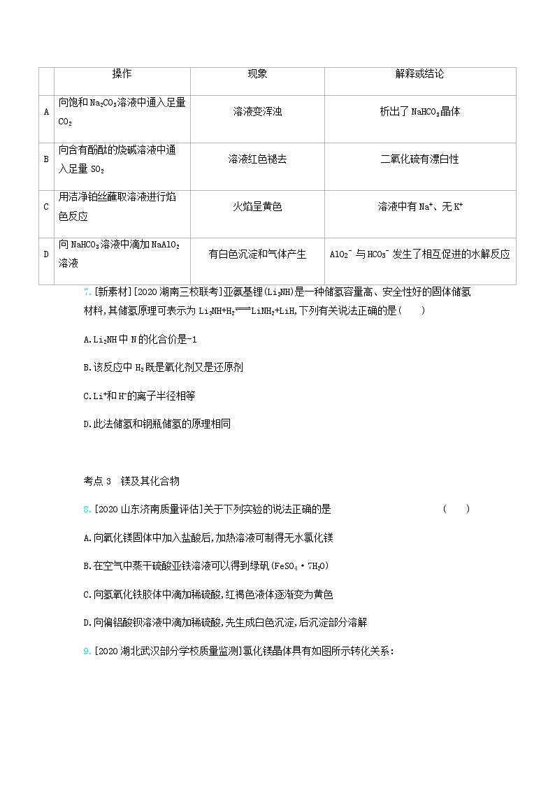 2020高考化学刷题冲刺含最新模拟题专题五钠镁铝及其化合物习题含解析03