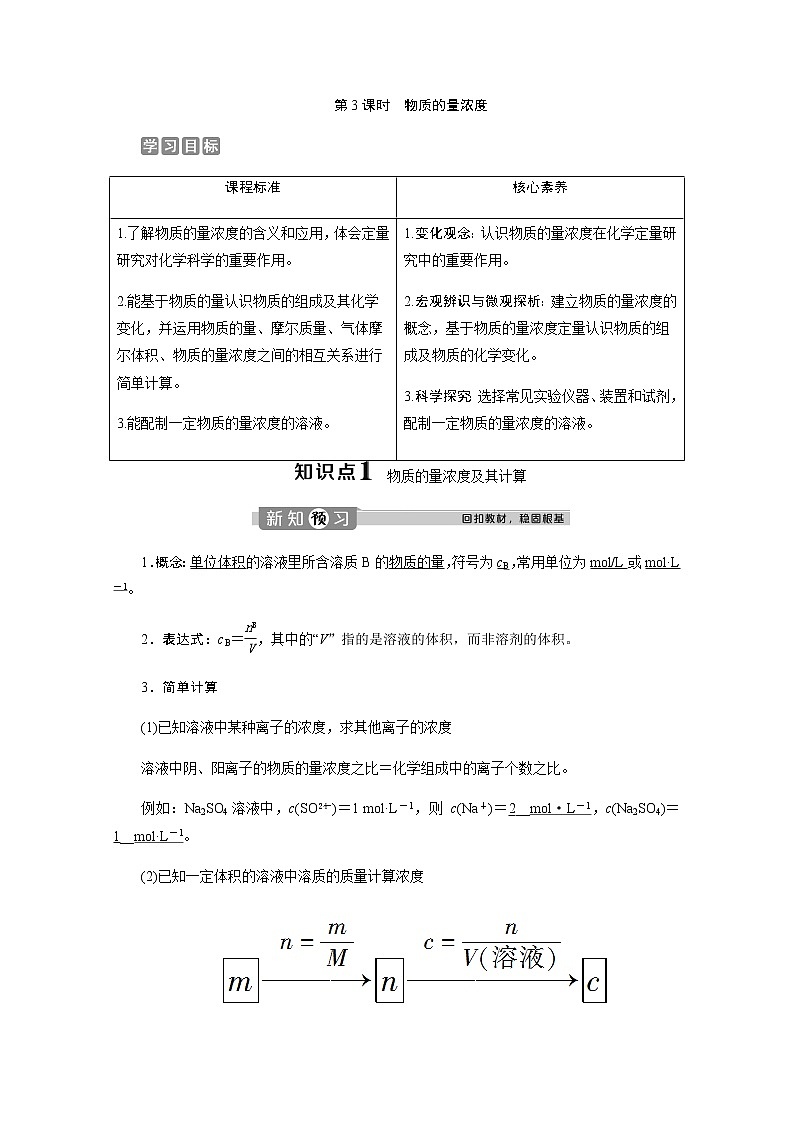 2.3 第3课时 物质的量浓度 教案01