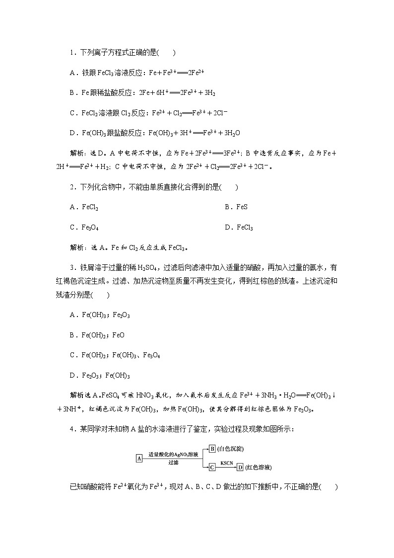 （新）人教版化学必修第一册练习：3.1 第2课时 铁的重要化合物 等级性测试（含解析）第1页
