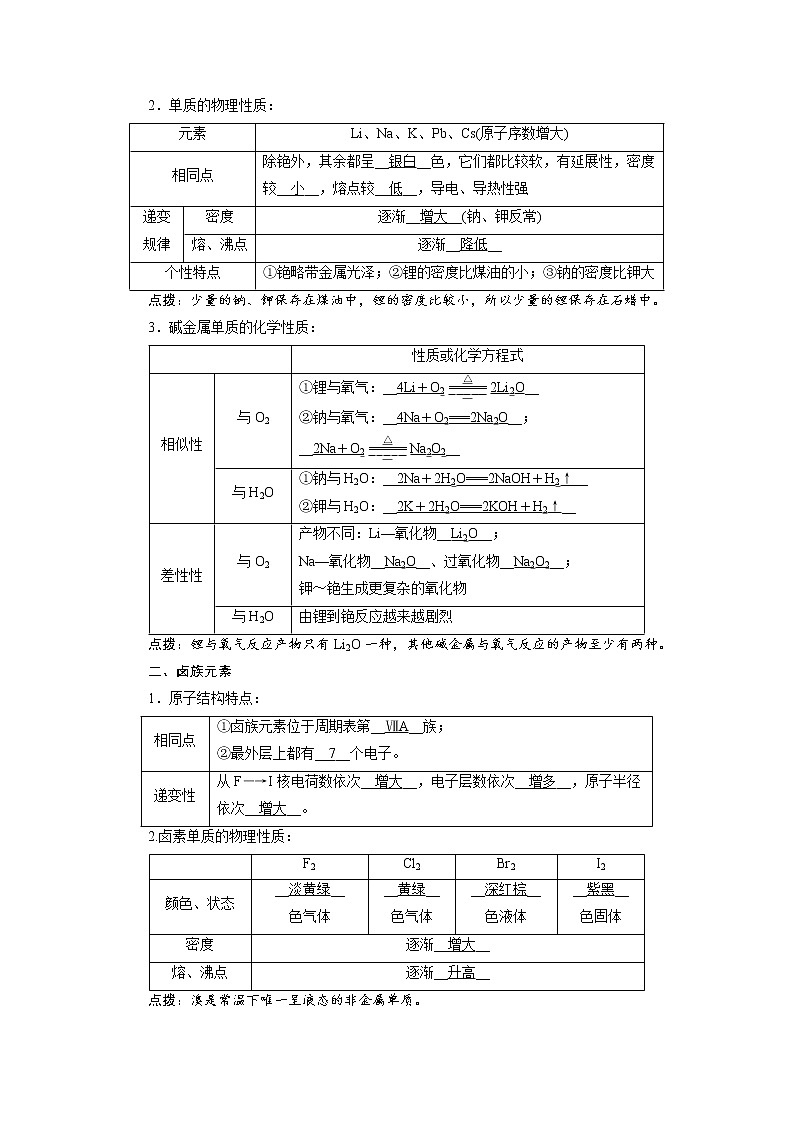 2018-2019化学课堂导练必修二人教通用版教师用书：第一章第一节元素周期表第2课时元素的性质和原子结构02