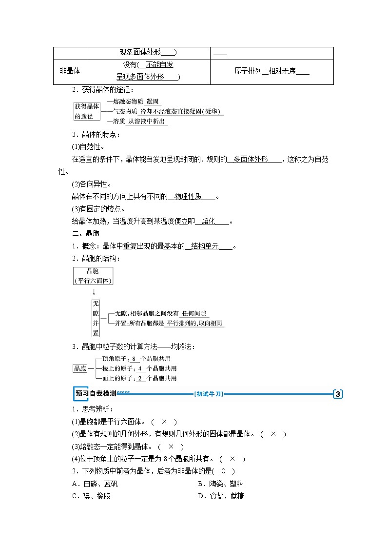 2018-2019化学课堂导练选修三人教通用版教师用书：第3章晶体结构与性质第一节　晶体的常识03