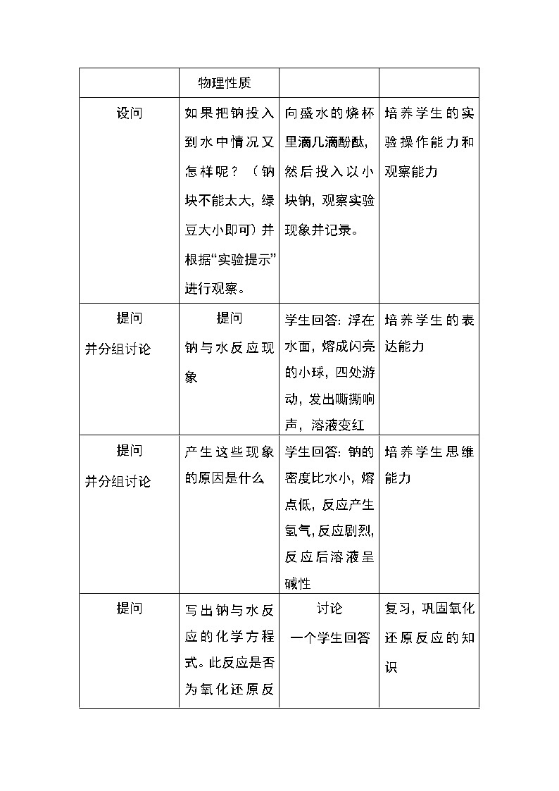 2018-2019学年高中化学人教版必修2教案：2.3.1钠与水反应实验03