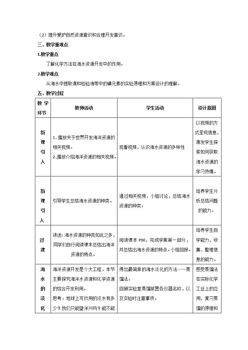 2018-2019学年高中化学人教版必修2教案：4.1.2海水资源的开发利用第2页