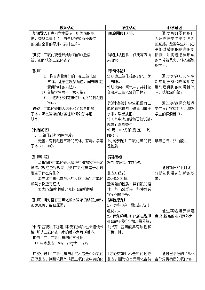 4.1.1 二氧化硫的性质和作用 教案102