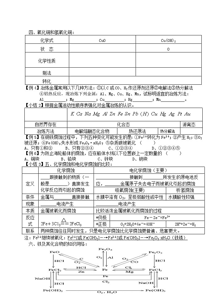 3.2 铁、铜的获取及应用 复习教学案02