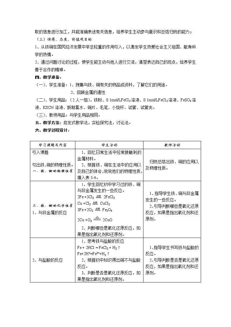 3.2.2 铁、铜及化合物的应用 说课稿02