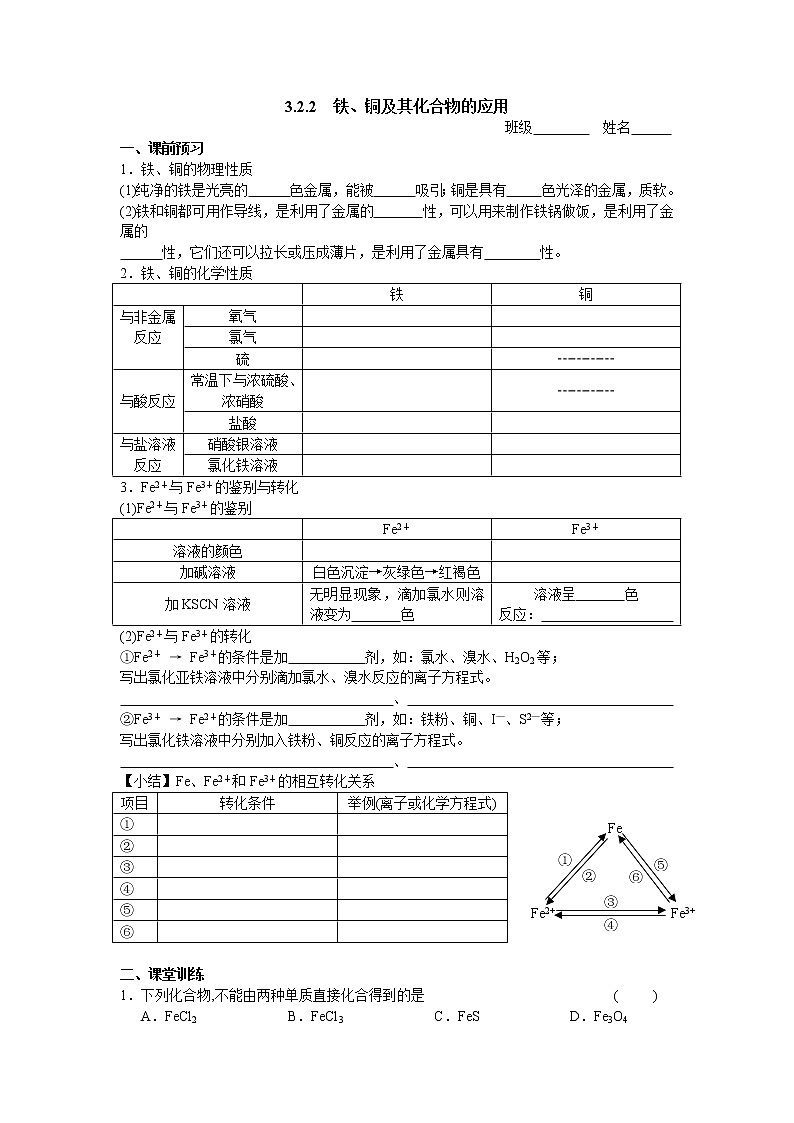 3.2.2 铁、铜及其化合物的应用 学案101