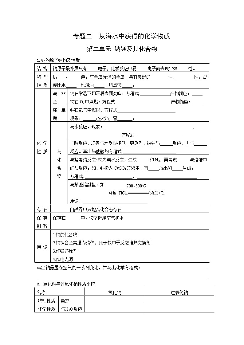 2.2 钠、镁及其化合物 知识点自检01