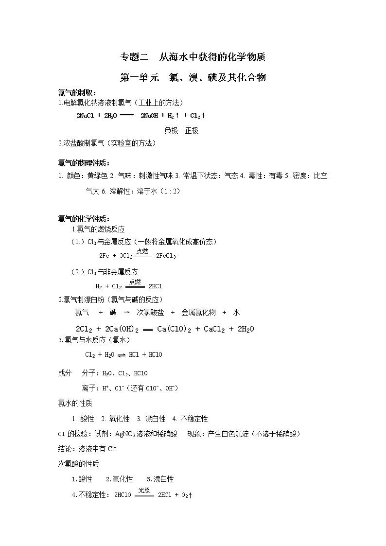 2.1 氯、溴、碘及其化合物 知识点总结01