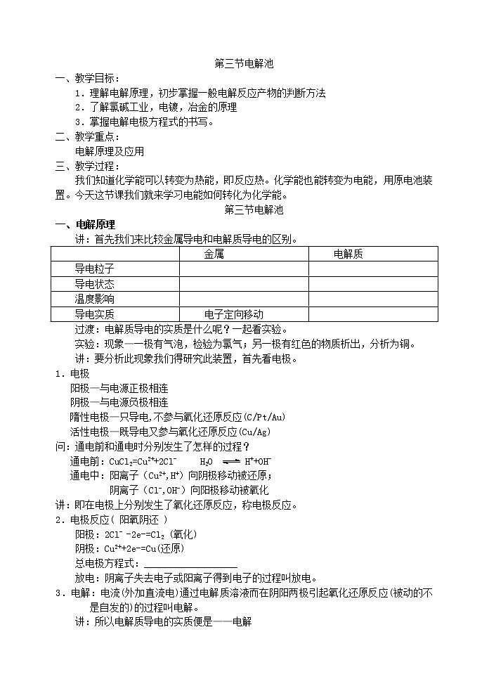 选修4第四章第第三节 电解池 教案01