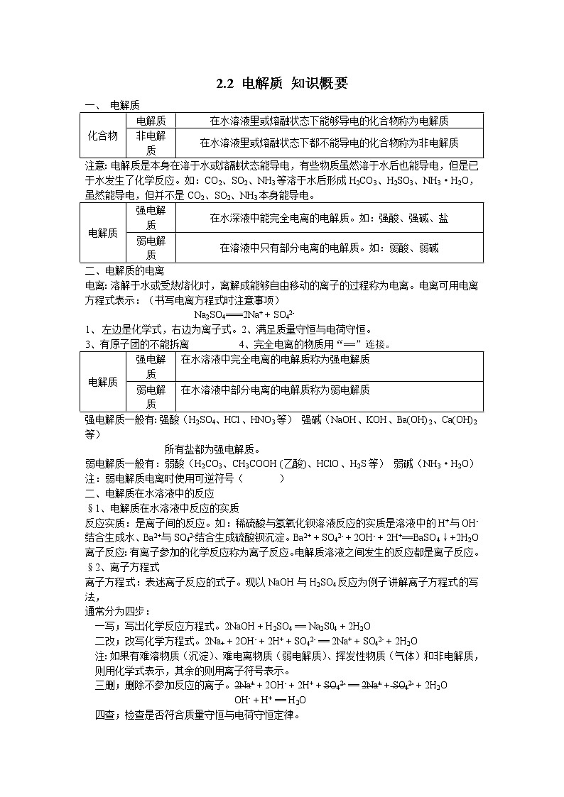 2.2 电解质 知识概要 教案01