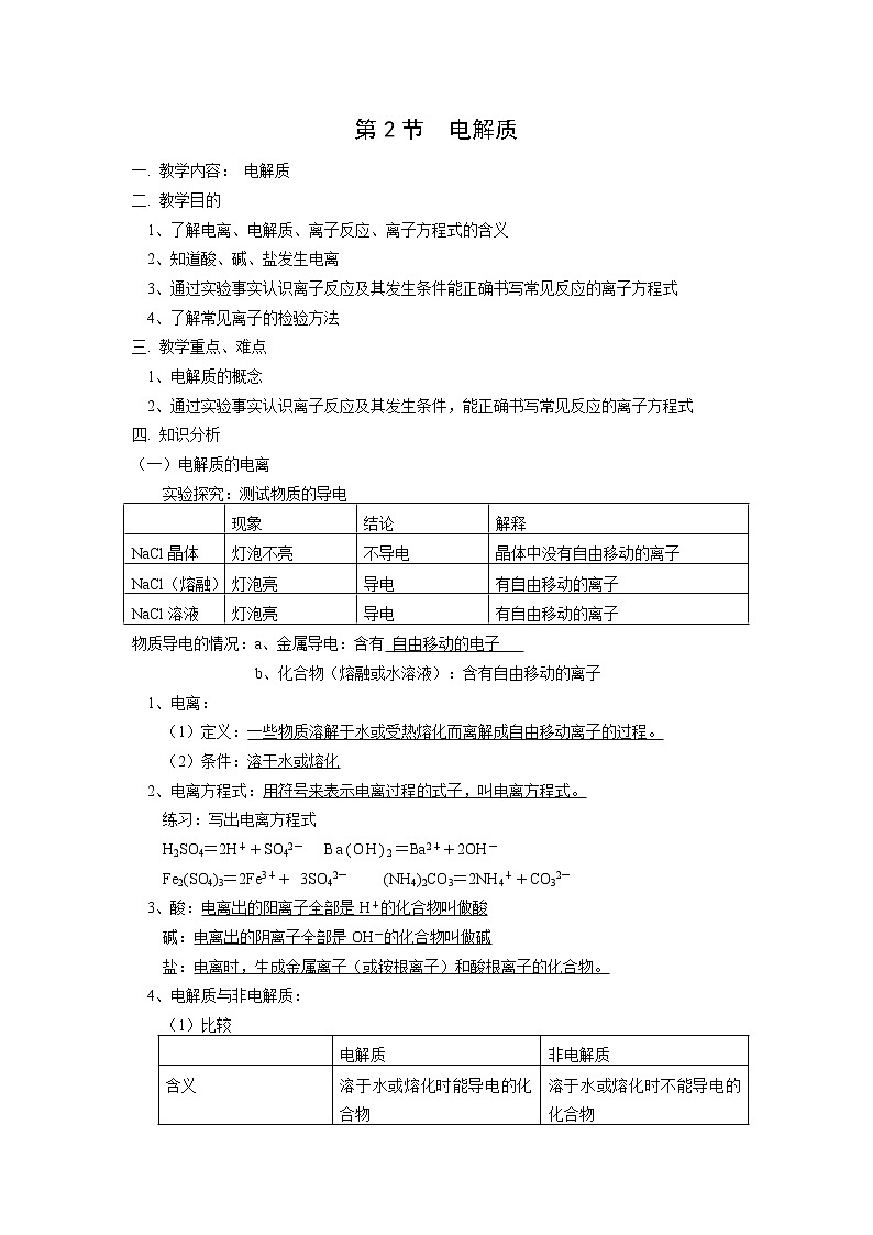 2.2 电解质 知识点01
