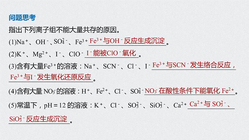 2021高考化学一轮复习 第二章 2021高考化学一轮复习 第7讲 离子共存　离子的 课件08