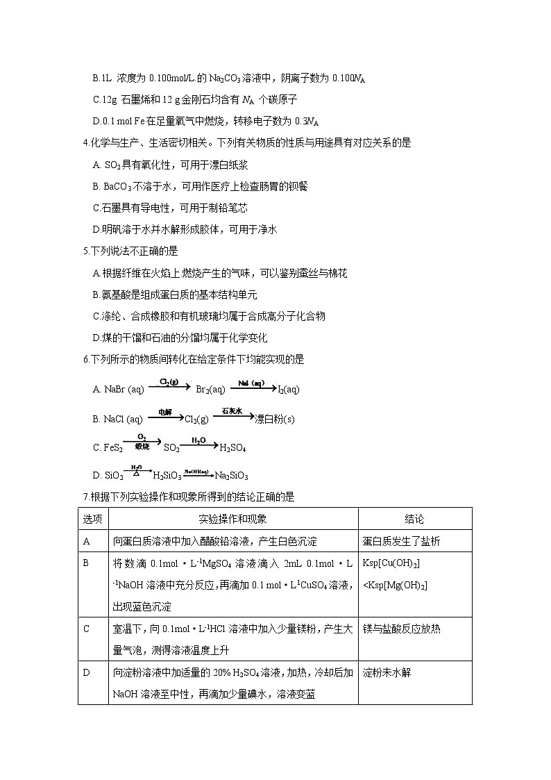 山西省大同市2021届高三上学期学情调研测试化学试题第2页