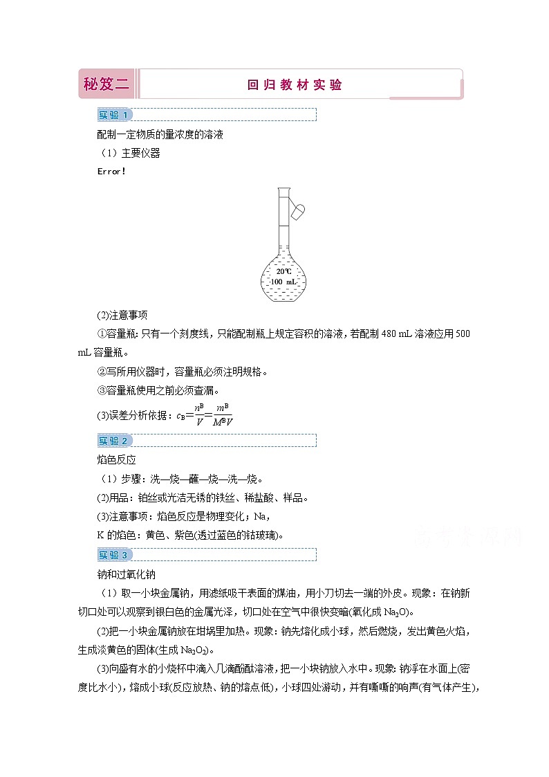 2020届高考化学二轮复习教师用书：考前增分秘笈秘笈二回归教材实验第1页