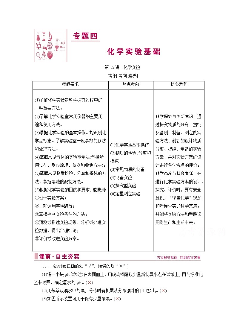 2020届高考化学二轮复习教师用书：第15讲　化学实验第1页