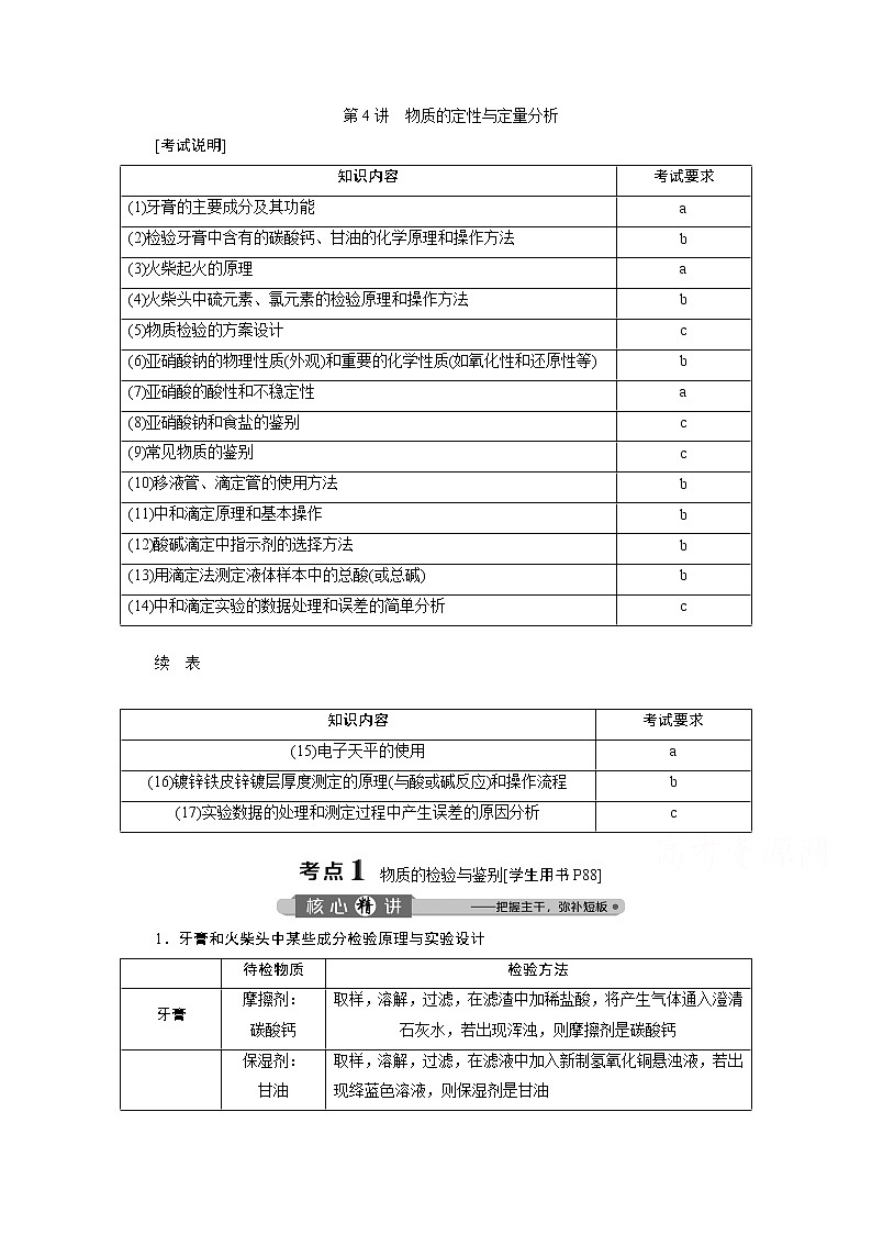2020浙江高考化学二轮讲义：专题八第4讲　物质的定性与定量分析第1页