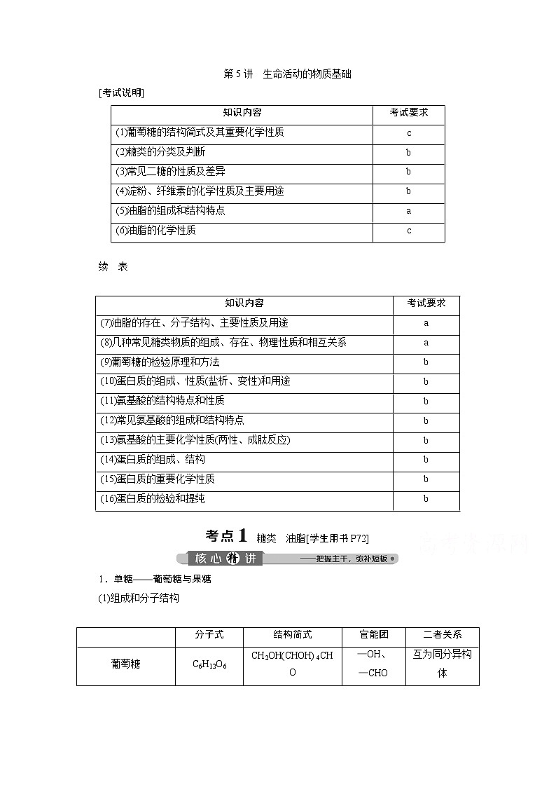 2020浙江高考化学二轮讲义：专题七第5讲　生命活动的物质基础01