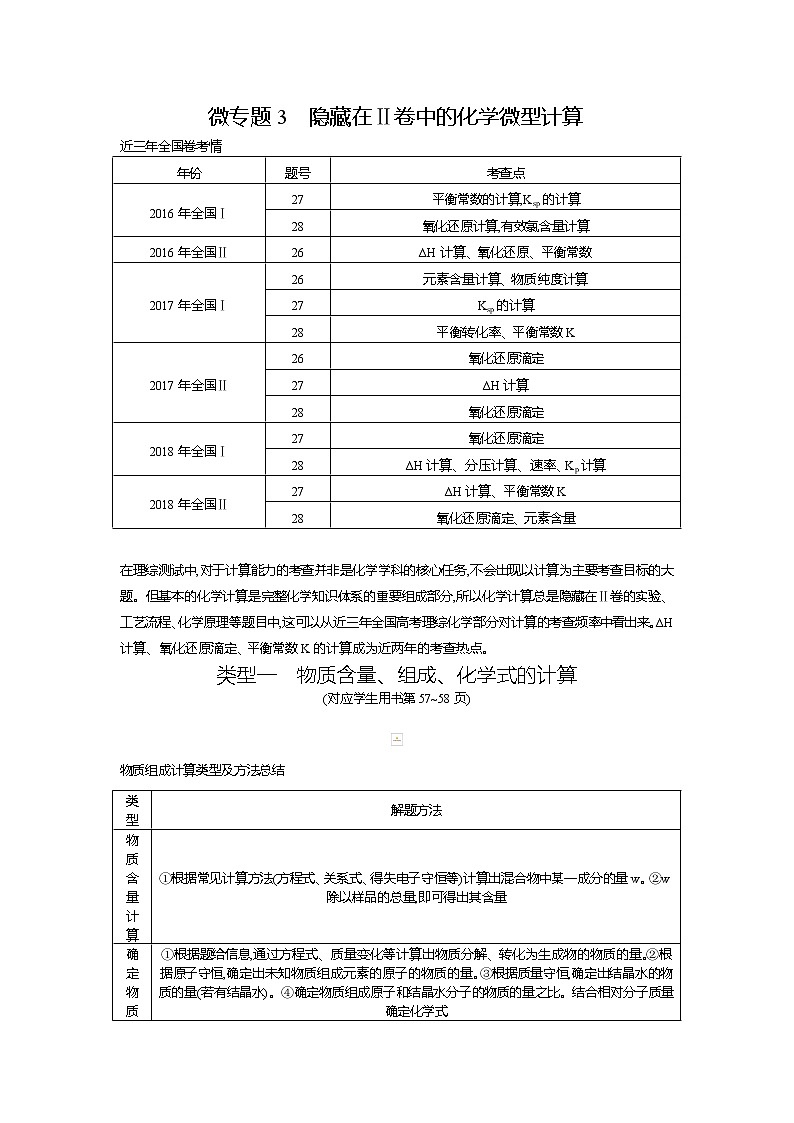 2019高三化学二轮复习配套教案：微专题3　隐藏在Ⅱ卷中的化学微型计算01