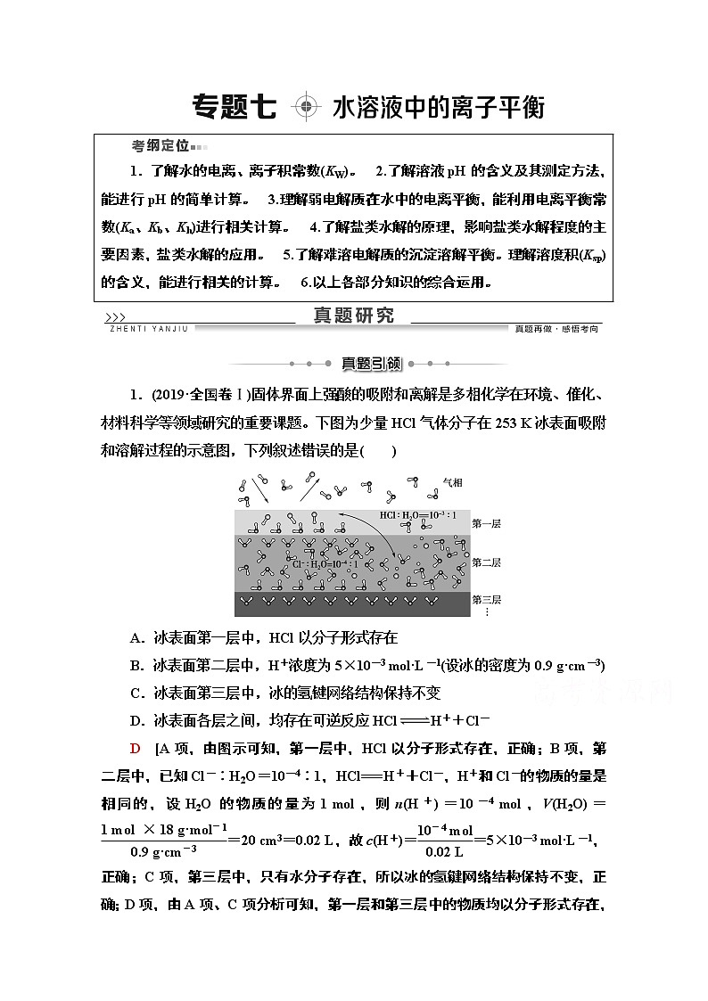 2020版化学二轮人教版教师用书：第1部分专题7水溶液中的离子平衡01