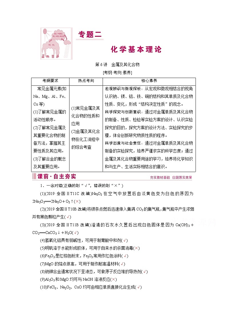 2020届高考化学二轮复习教师用书：第6讲　金属及其化合物第1页