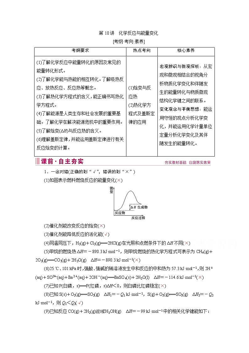 2020届高考化学二轮复习教师用书：第10讲　化学反应与能量变化第1页