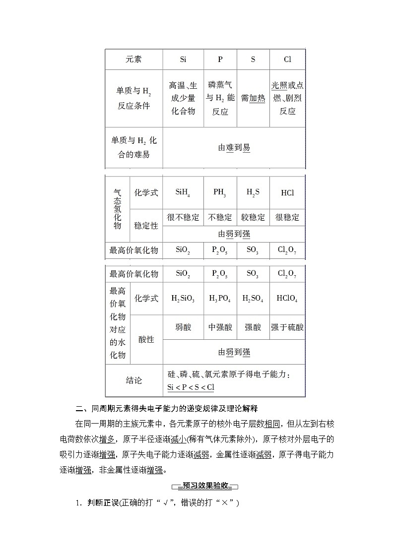 （新教材）2019-2020学年鲁科版化学必修第二册教师用书：第1章第3节课时1　认识同周期元素性质的递变规律03