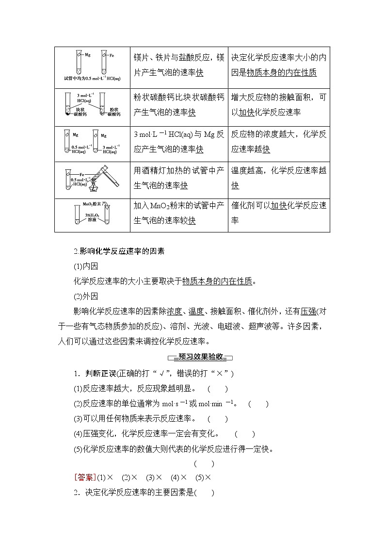 （新教材）2019-2020学年鲁科版化学必修第二册教师用书：第2章第3节课时1　化学反应的快慢02