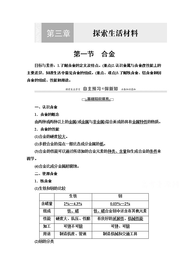 2020-2021学年化学人教版选修1教师用书：第3章　第1节　合金01