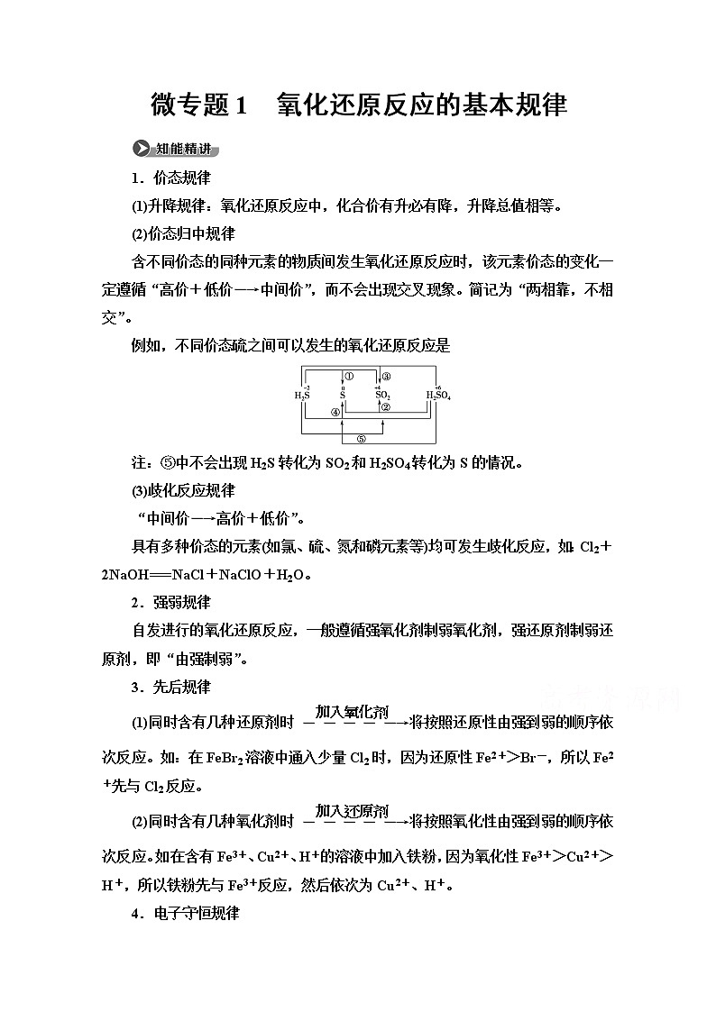 2020-2021学年化学苏教版必修1教师用书：专题2第1单元微专题1　氧化还原反应的基本规律01