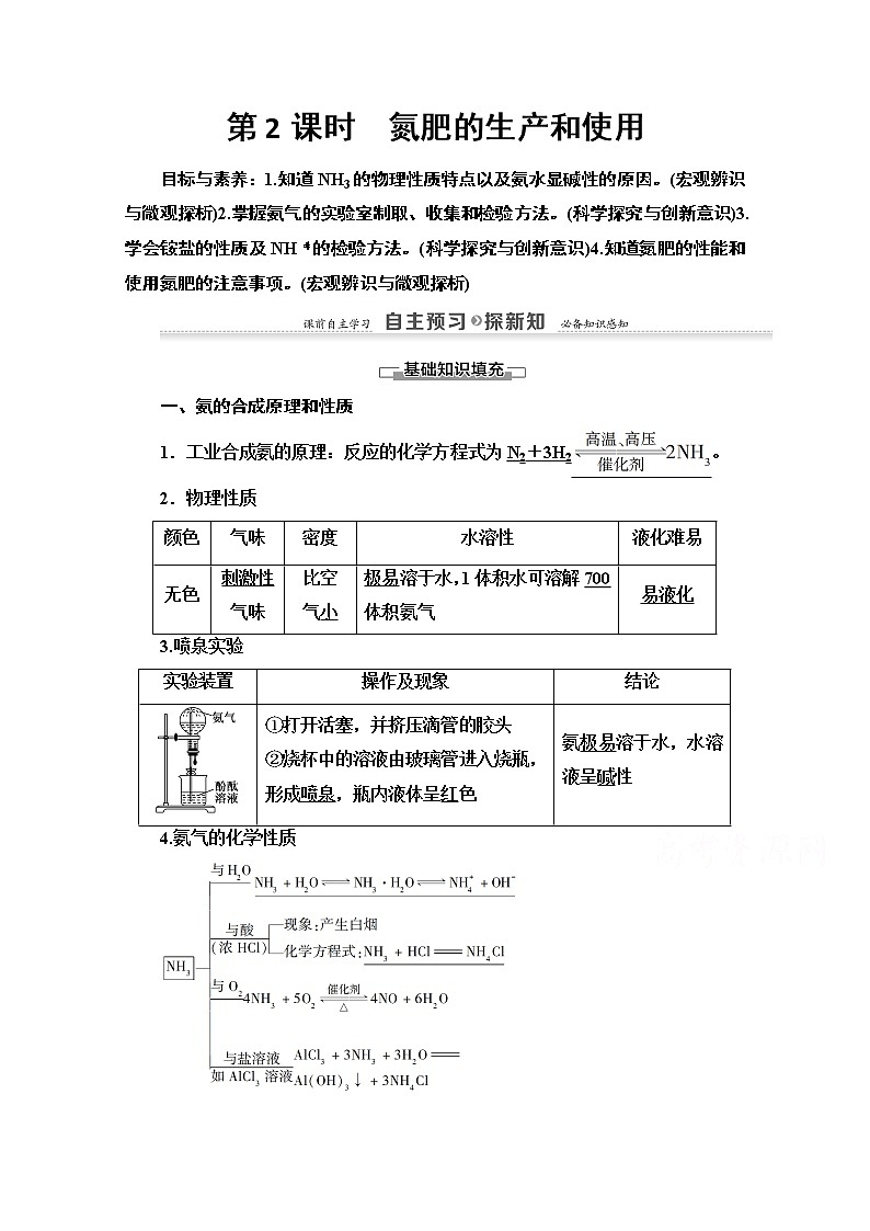 2020-2021学年化学苏教版必修1教师用书：专题4第2单元第2课时　氮肥的生产和使用01
